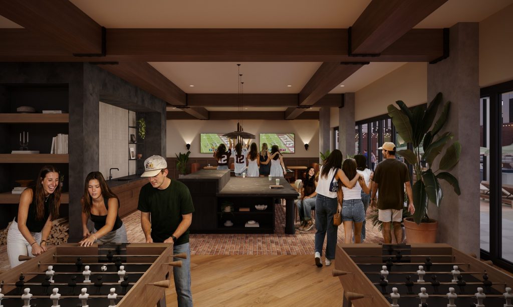Texas A&M students playing in the Clubroom at The Jay College Station.