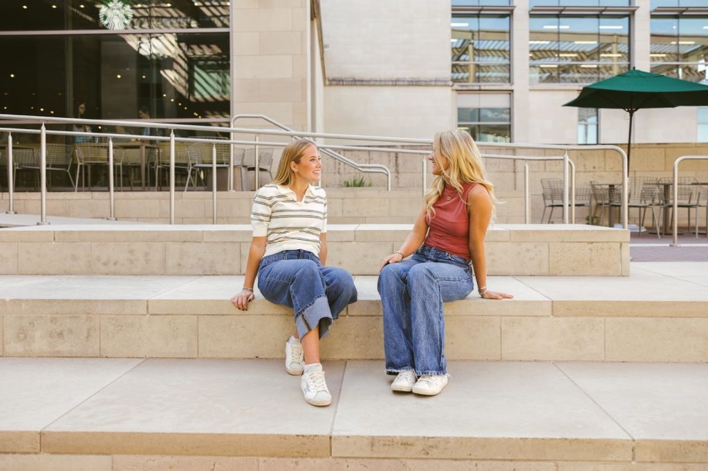 Texas A&M students hanging out on campus.