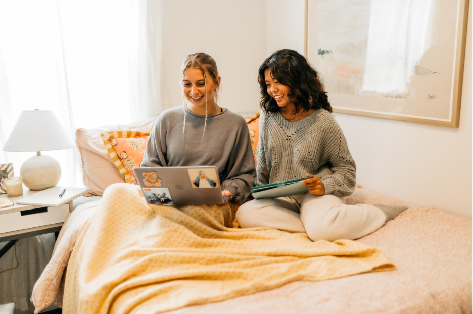 Texas A&M students spend time in their off-campus student apartment in College Station.