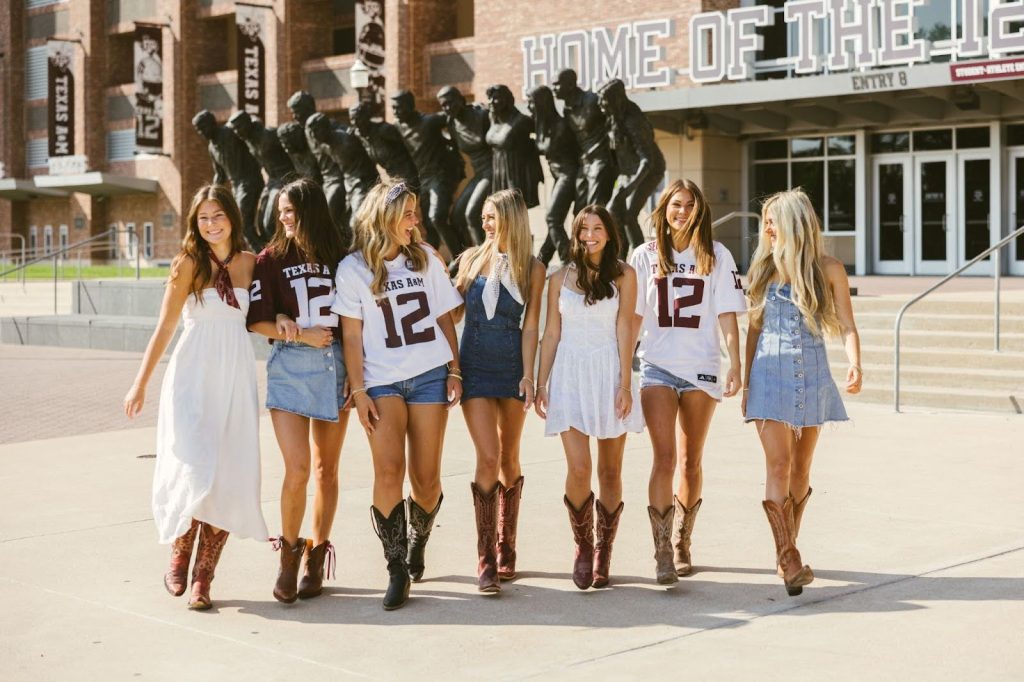 Texas A&M students walk on campus.