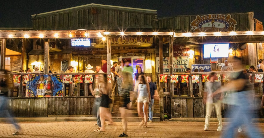 Nighttime view of Northgate in College Station.