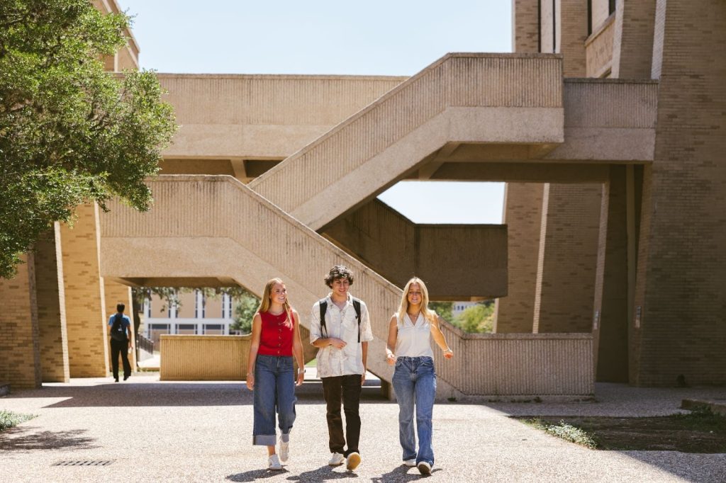 Texas A&M students walk on campus in College Station.