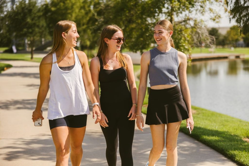 Texas A&M students walk outside in College Station.