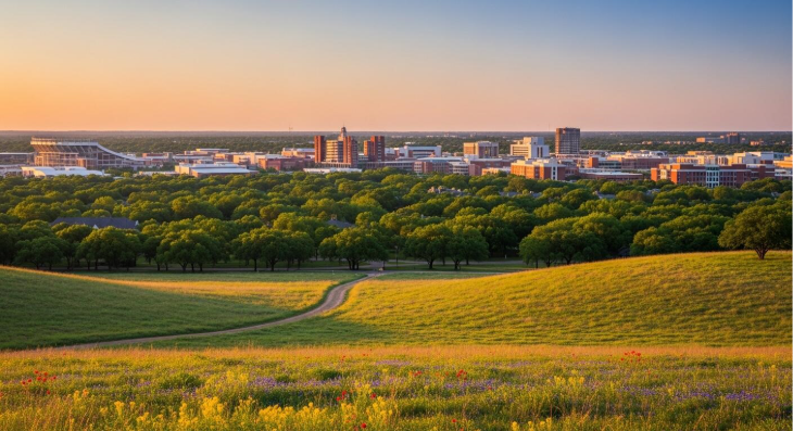 College Station tree lined landscape taken outside South Knoll area.