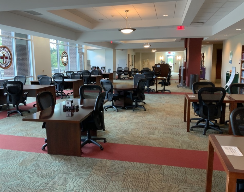 Interior room of the Medical Sciences Library at Texas A&M in College Station.