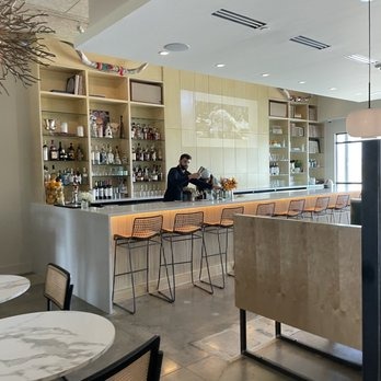 Marfa Texas Kitchen has bar, booth and regular table seating with modern, industrial Texas accents.