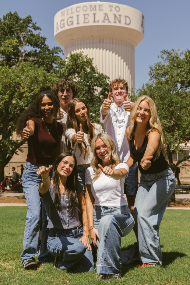 Texas A&M students pose on campus in College Station. 