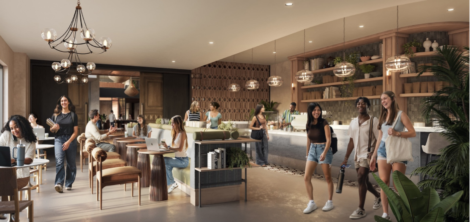 Rendering of Daydreamer coffee shop at The Jay in College Station. 