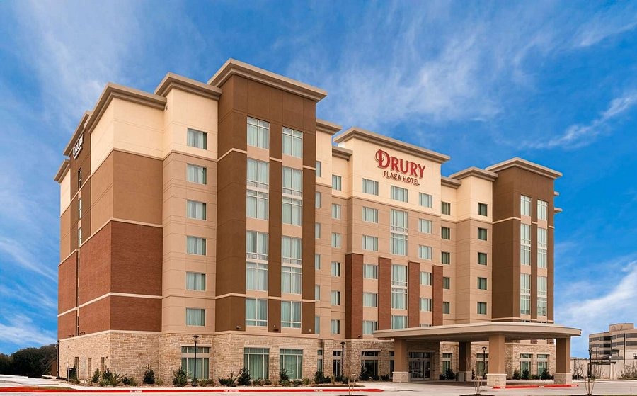 Brick and stone exterior featured outside of Drury Plaza Hotel in College Station.