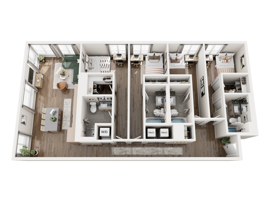 3D rendering of The Medina 4x4 floor plan.