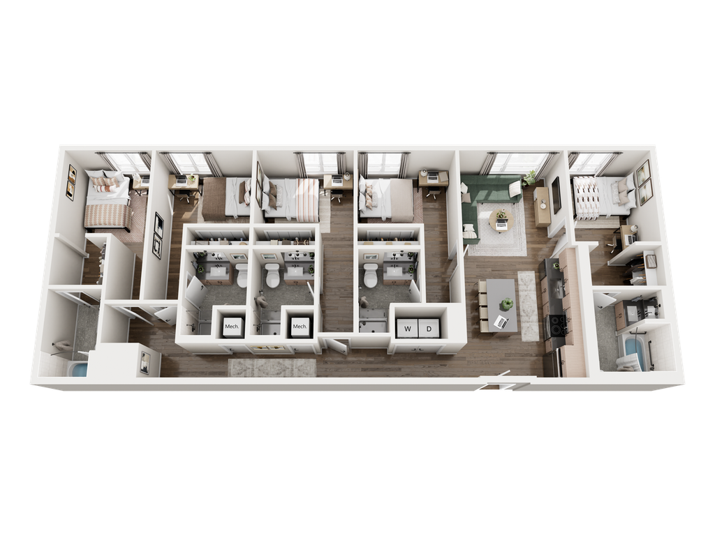3D rendering of The Bosque 5x5 floor plan.